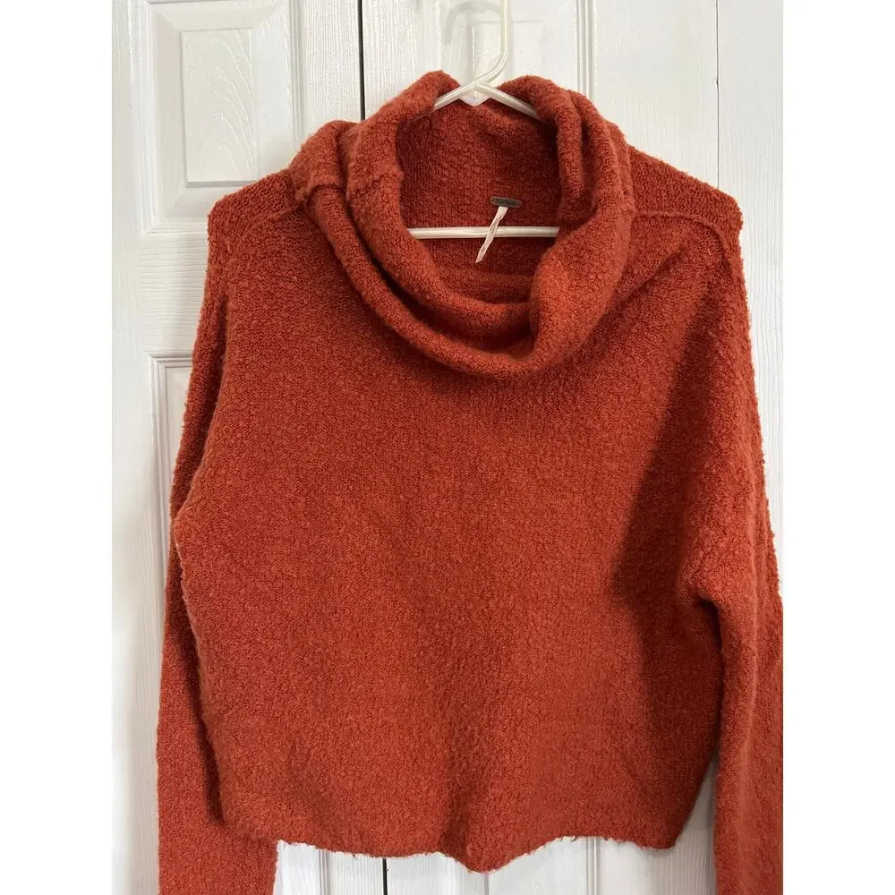Free People Stormy Terracotta Orange Fuzzy Cowl Neck Sweater Size Small